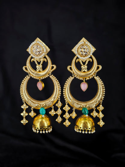 Handcrafted Gold Jhumkis for a Bold Statement piece of earring