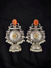 Traditional Jhumki Earrings with Vibrant Orange Stones