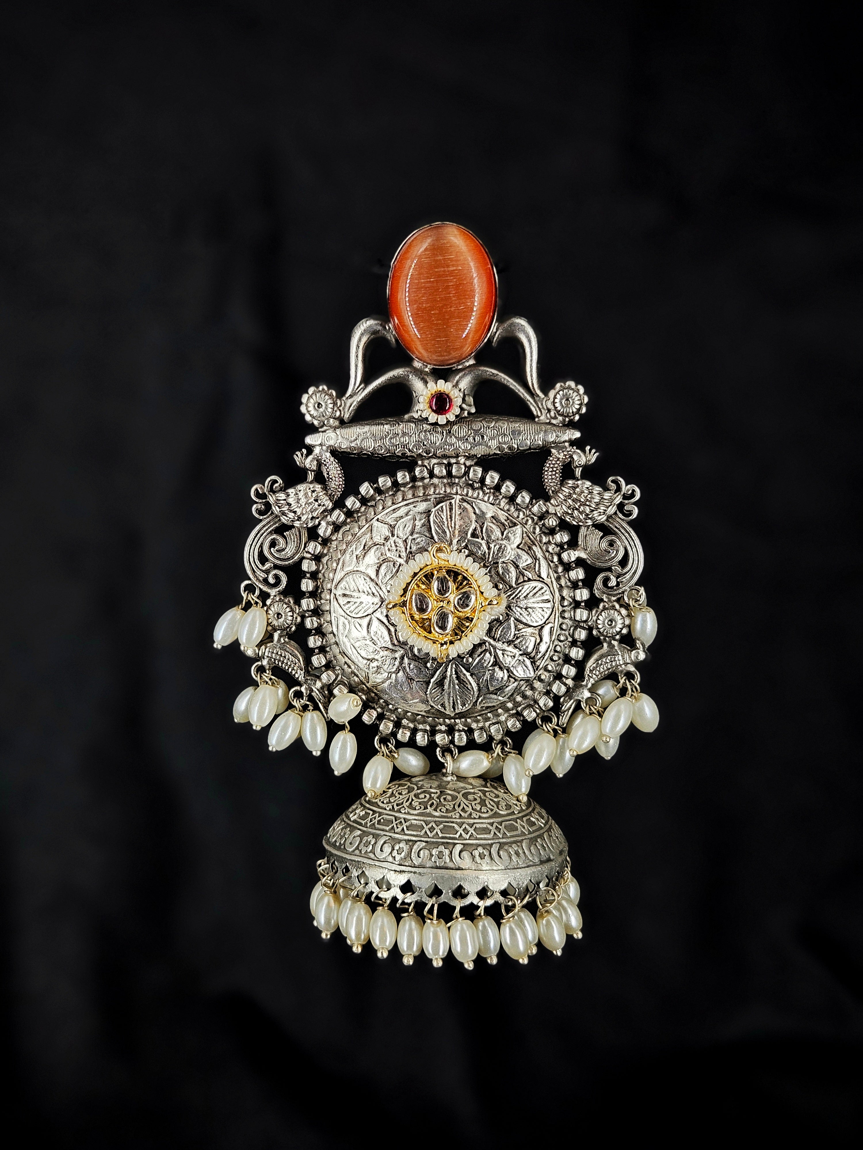 Traditional Jhumki Earrings with Vibrant Orange Stones