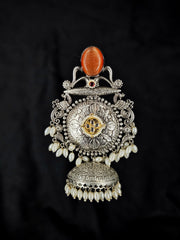 Traditional Jhumki Earrings with Vibrant Orange Stones