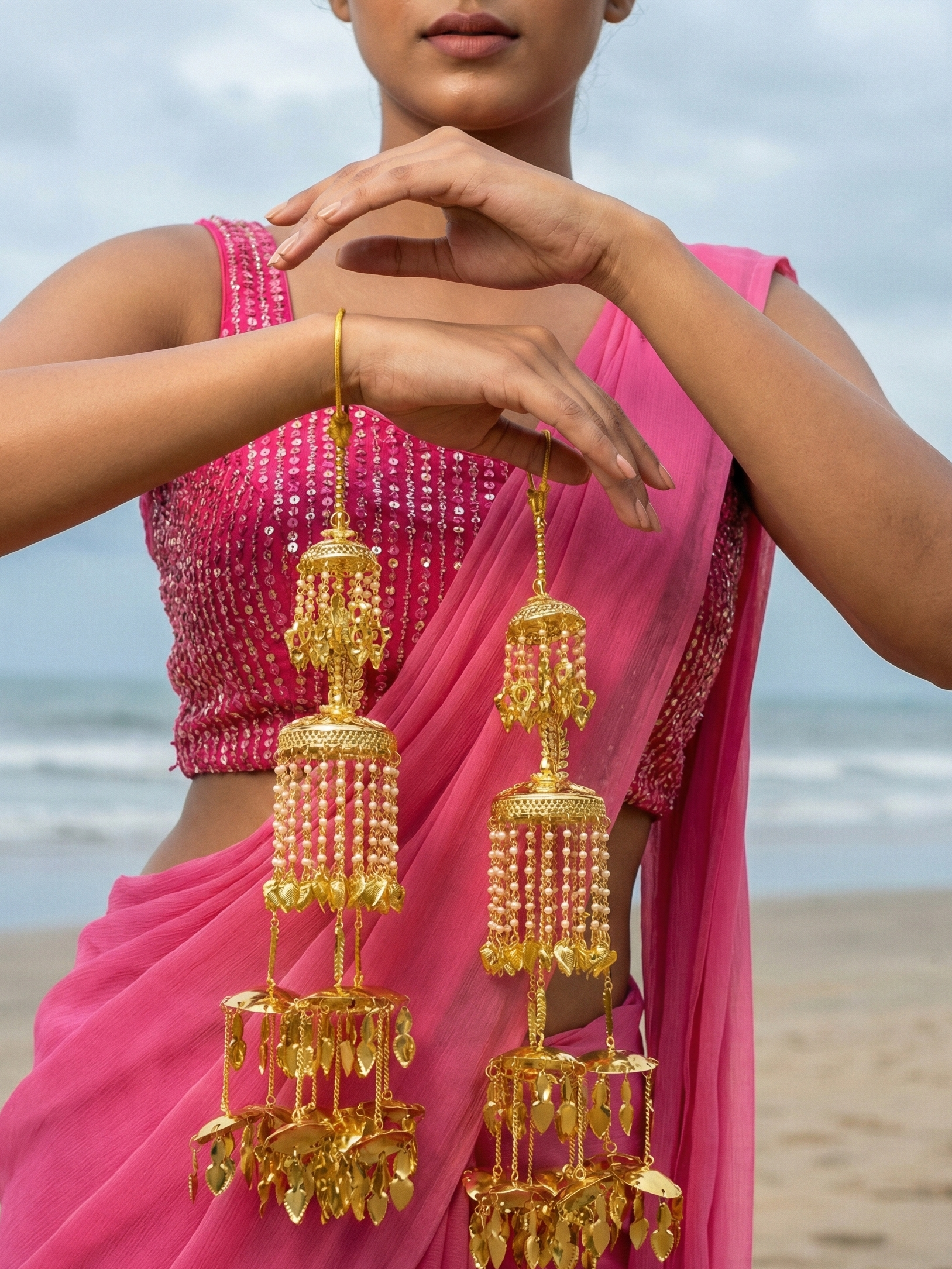 Gold Pearl Leaf Bridal Kaleere for Women | Traditional Multi-Layer Wedding Kaleera | Punjabi & North Indian Bridal Accessory