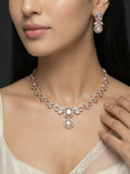 Rose Gold Finish Crystal Necklace Set with Drop Earrings | Elegant Bridal & Party Wear Jewellery