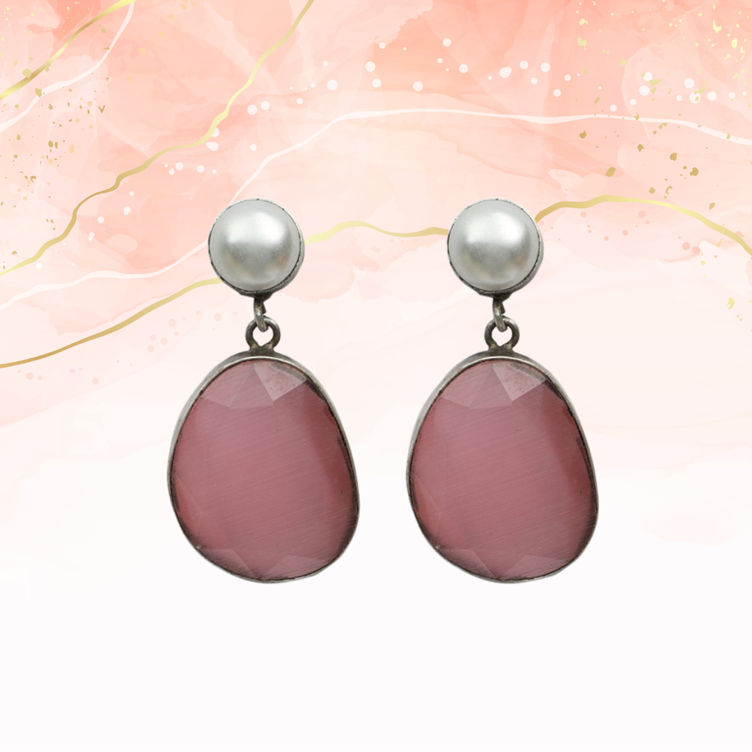 Pink pearl drop earings