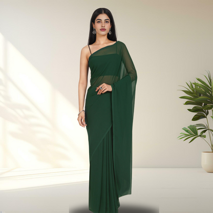 BOTTLE GREEN GEORGETTE SAREE