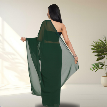 BOTTLE GREEN GEORGETTE SAREE