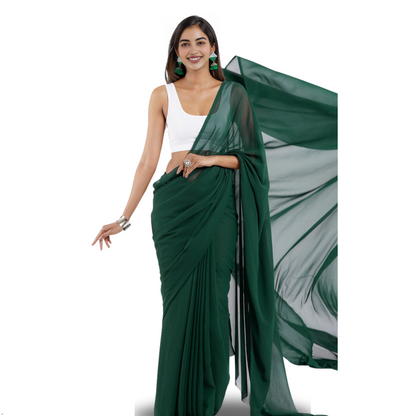 BOTTLE GREEN GEORGETTE SAREE