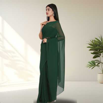 BOTTLE GREEN GEORGETTE SAREE