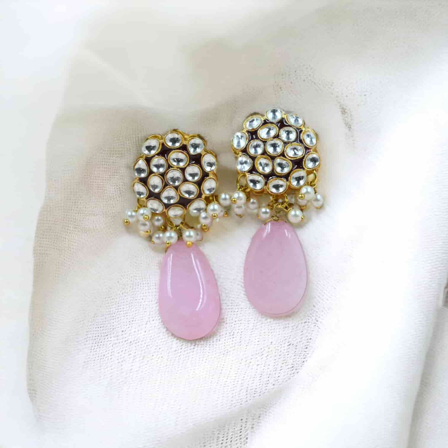 BABY PINK POLKI PEARL PENDANT SET