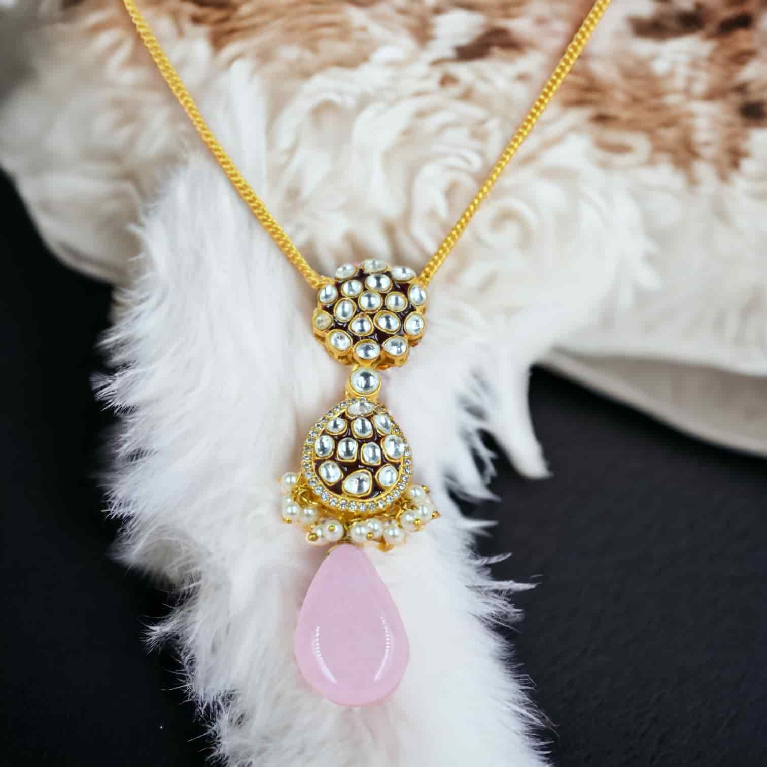 BABY PINK POLKI PEARL PENDANT SET
