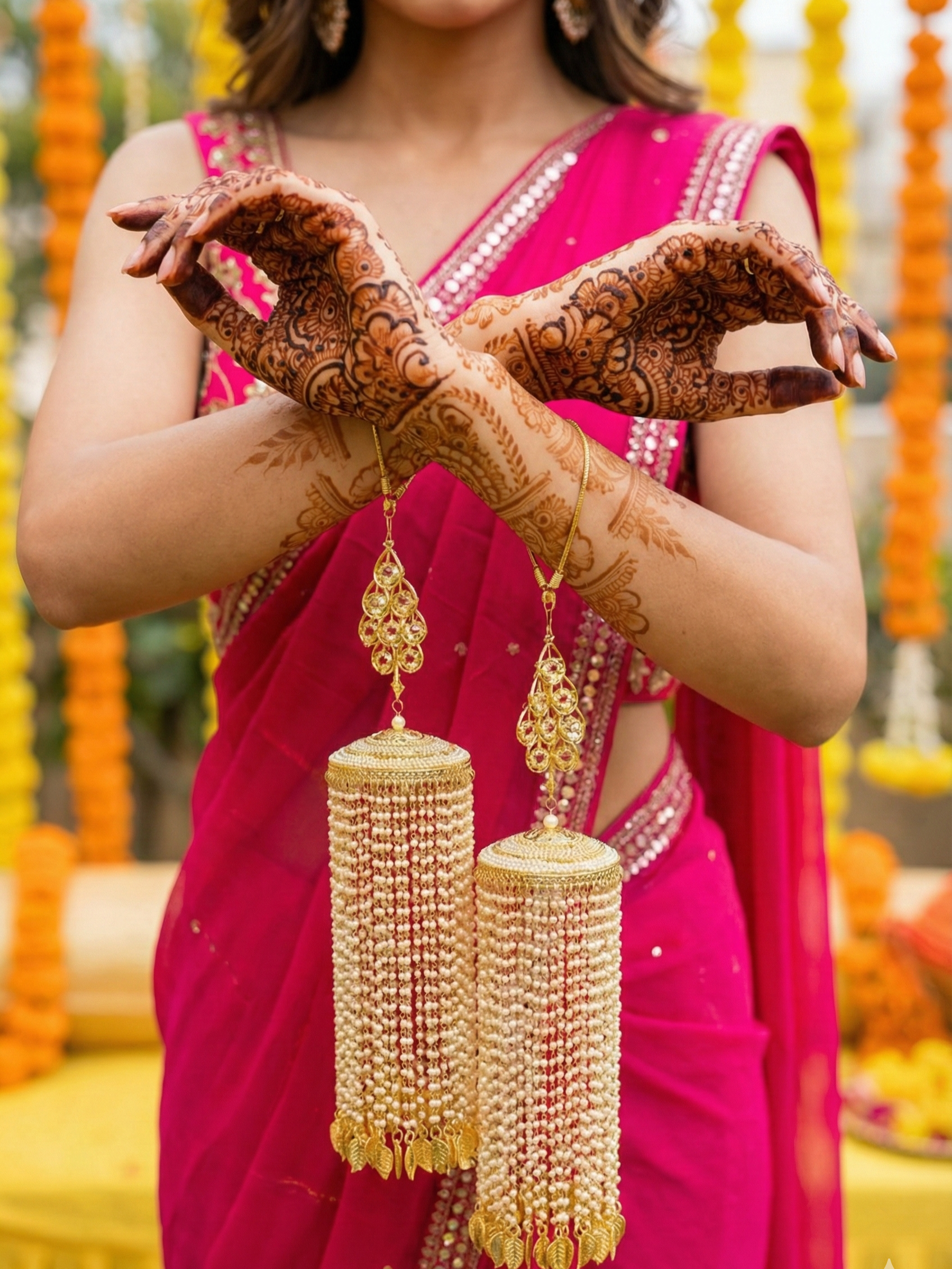 Heavy Pearl Bridal Kaleere with Gold Leaf Detailing | Traditional Long Wedding Kaleera | Punjabi & North Indian Bridal Accessory