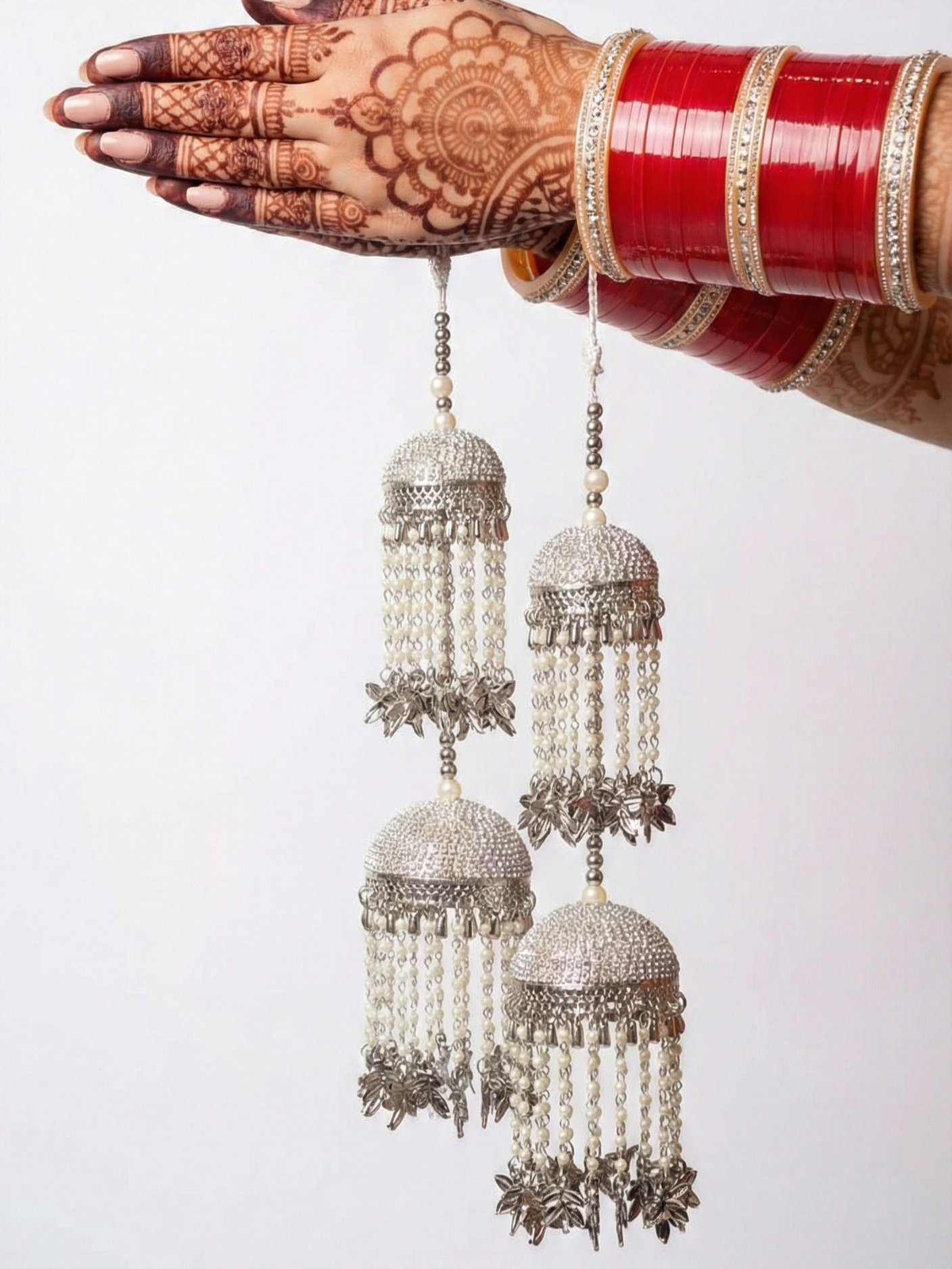 Silver Bridal Kaleere for Women | Traditional Pearl Beaded Wedding Kaleera | Heavy Punjabi & North Indian Bridal Accessory