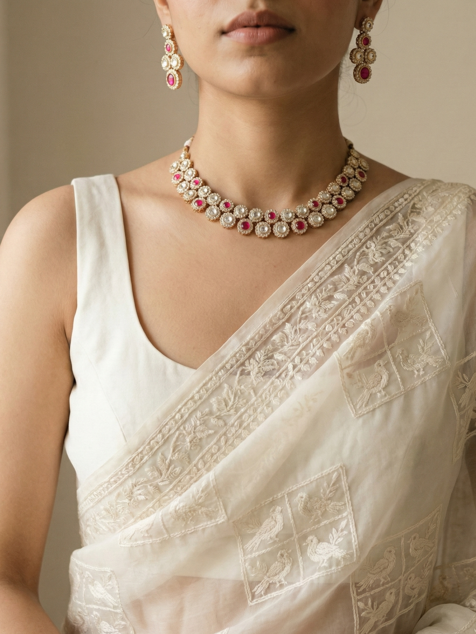 Pearl & Ruby Kundan Choker Necklace Set with Matching Drop Earrings | Bridal & Festive Jewellery