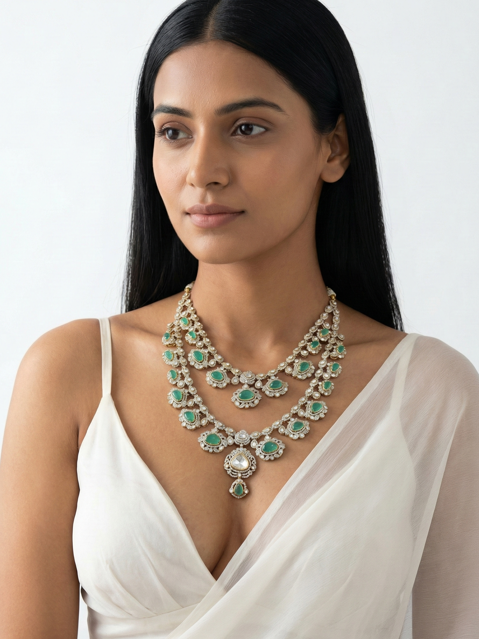 Royal Emerald Kundan Layered Bridal Necklace for Women | Traditional Wedding Statement Jewellery