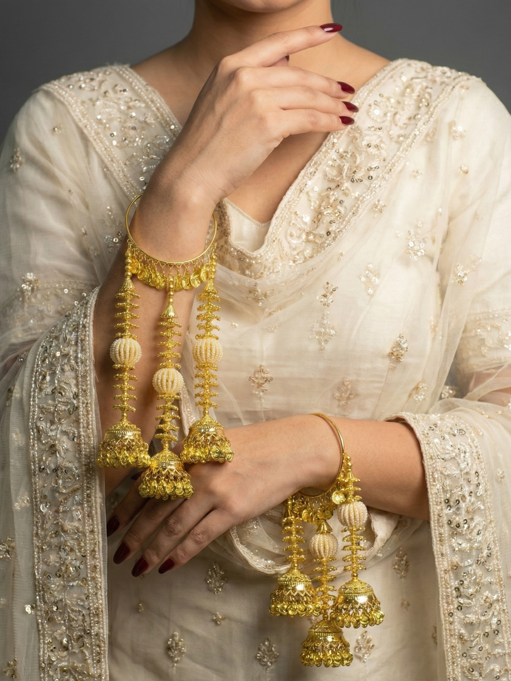Heavy Gold Bridal Kaleere with Pearl Beads | Traditional Long Wedding Kaleera | Punjabi & North Indian Bridal Accessory