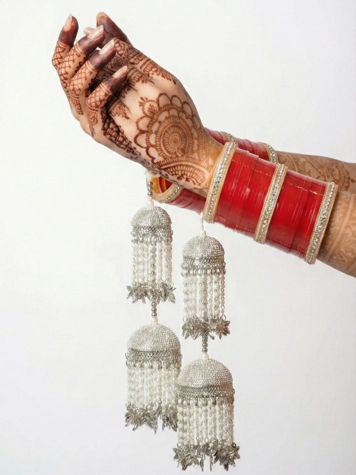 Silver Bridal Kaleere for Women | Traditional Pearl Beaded Wedding Kaleera | Heavy Punjabi & North Indian Bridal Accessory