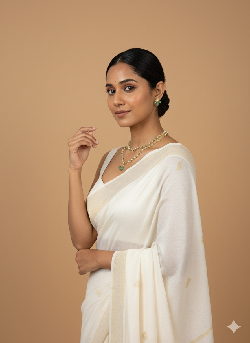 Green Stone Pearl Necklace Set with Matching Earrings