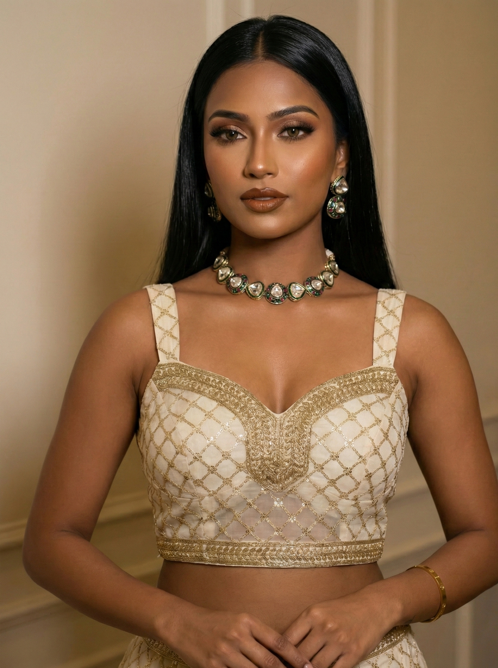 Multicolor Kundan Choker Necklace Set with Red & Green Stone Detailing | Elegant Bridal & Festive Jewellery