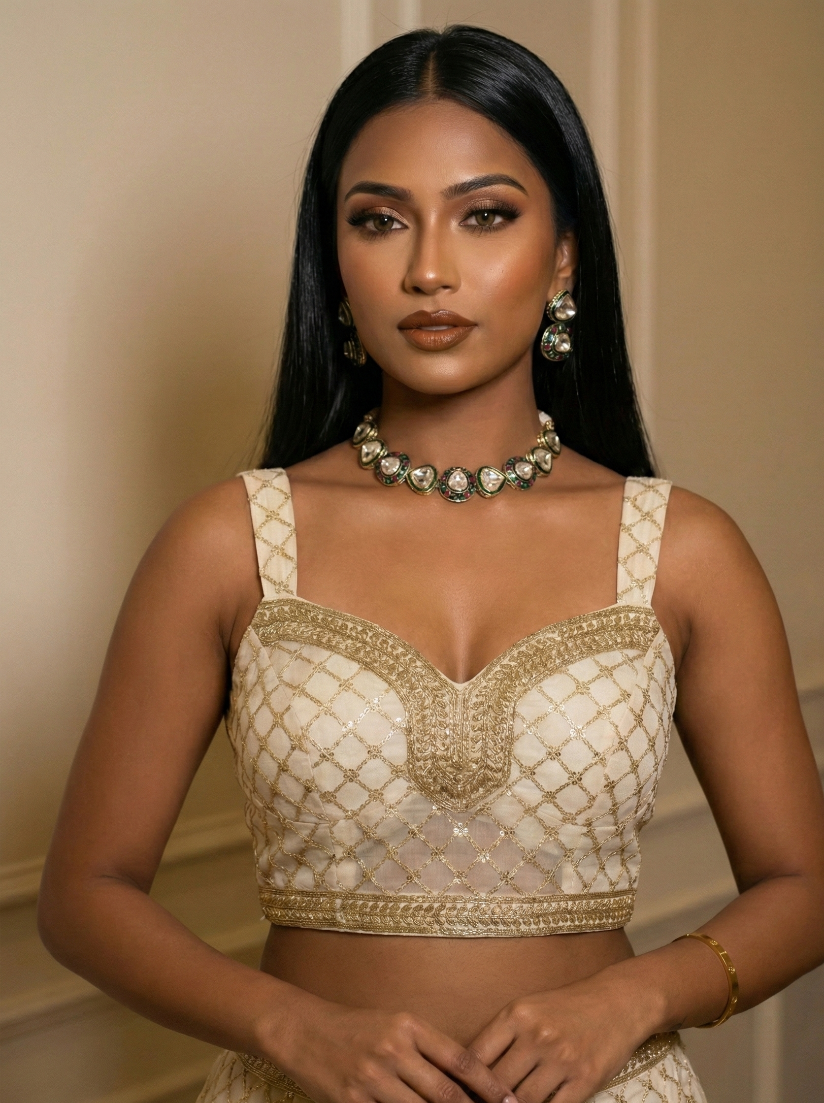 Multicolor Kundan Choker Necklace Set with Red & Green Stone Detailing | Elegant Bridal & Festive Jewellery