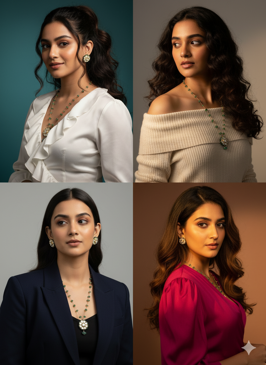 Jade Ahmedabadi Kundan Necklace Set with Earrings | Traditional Green Beaded Jewellery