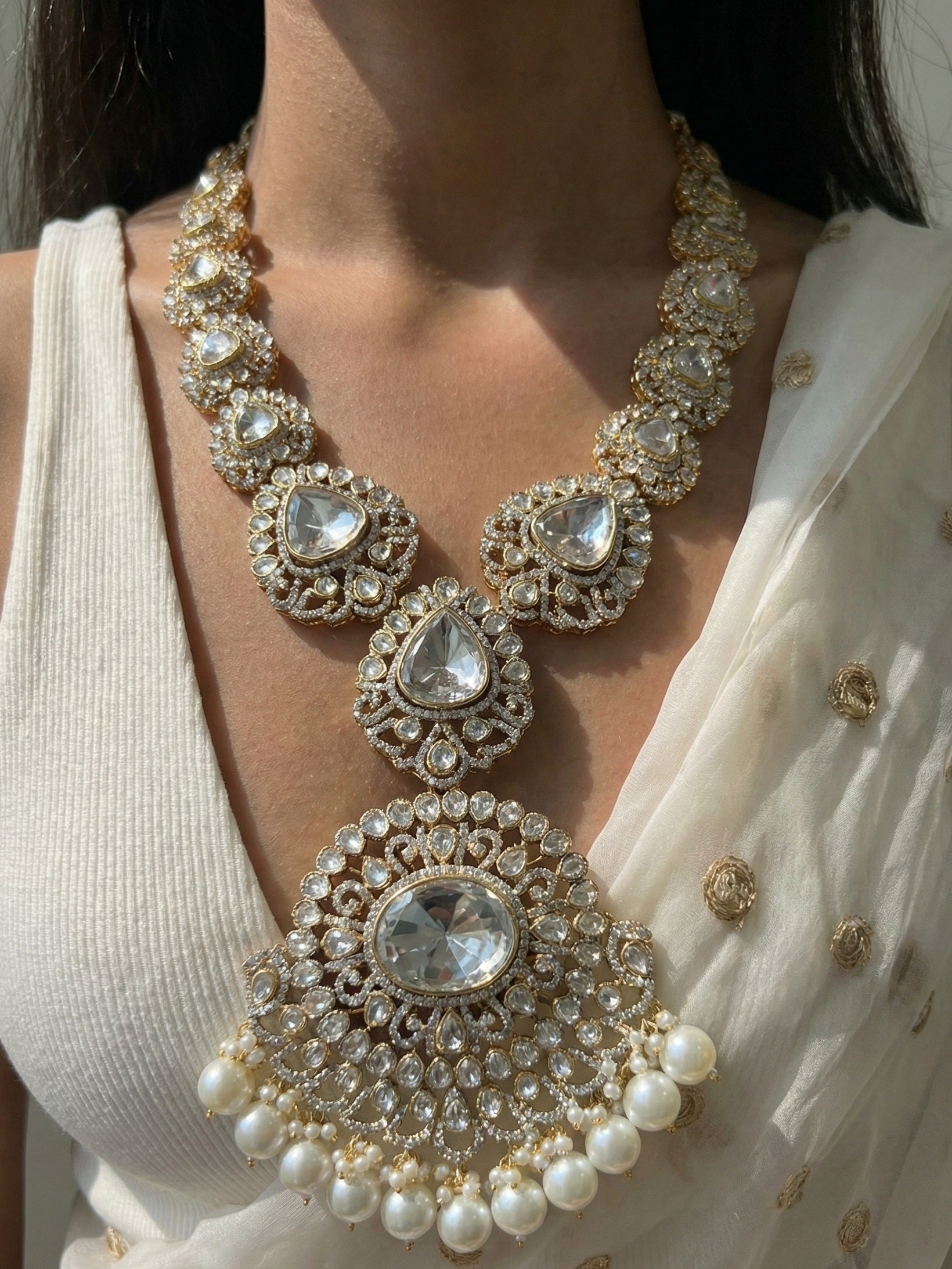 Royal Kundan Bridal Necklace with Pearl Drops | Traditional Gold-Tone Statement Necklace for Women