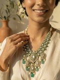 Green Kundan Bridal Necklace with Pearls & Emerald Drops – Traditional Wedding Jewellery