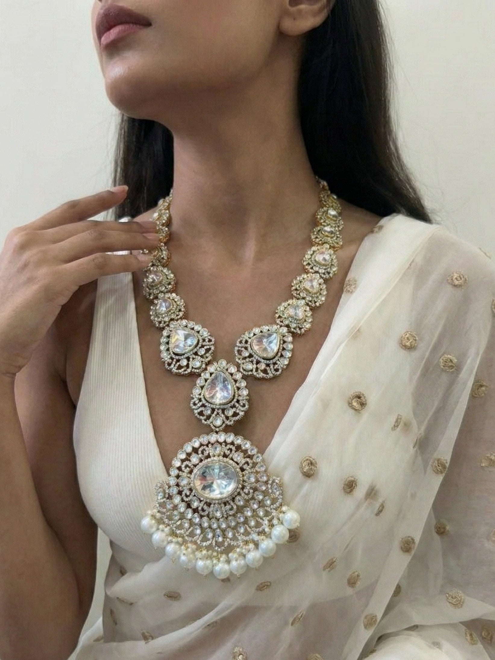 Royal Kundan Bridal Necklace with Pearl Drops | Traditional Gold-Tone Statement Necklace for Women