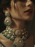 Emerald Polki Choker Necklace Set with Matching Statement Earrings for Women