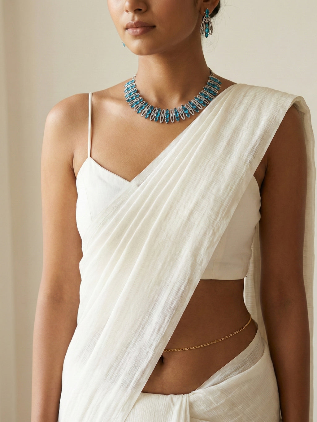 Aqua Blue Stone Necklace Set with Matching Earrings | Silver Finish Statement Jewellery for Women