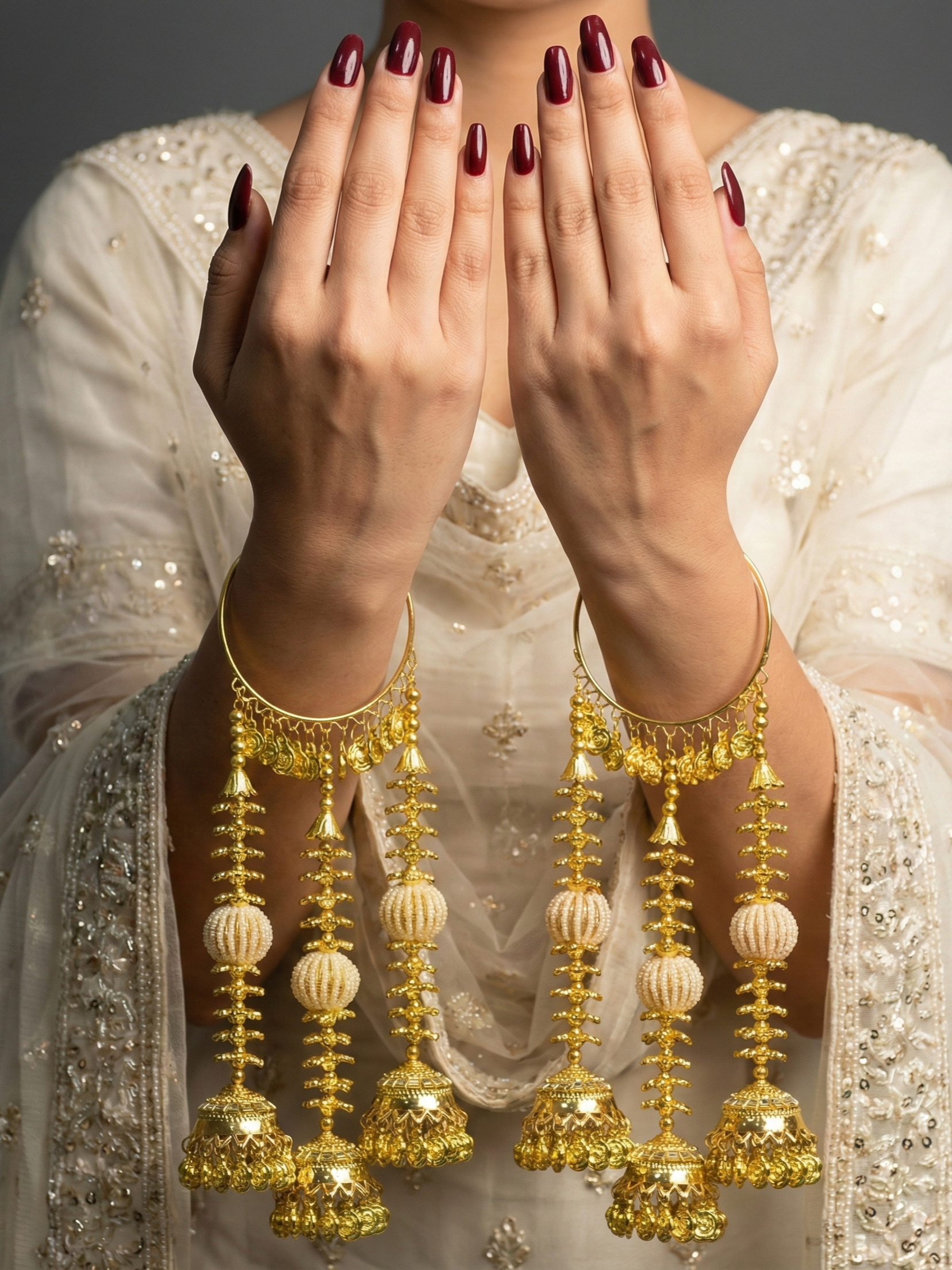 Heavy Gold Bridal Kaleere with Pearl Beads | Traditional Long Wedding Kaleera | Punjabi & North Indian Bridal Accessory