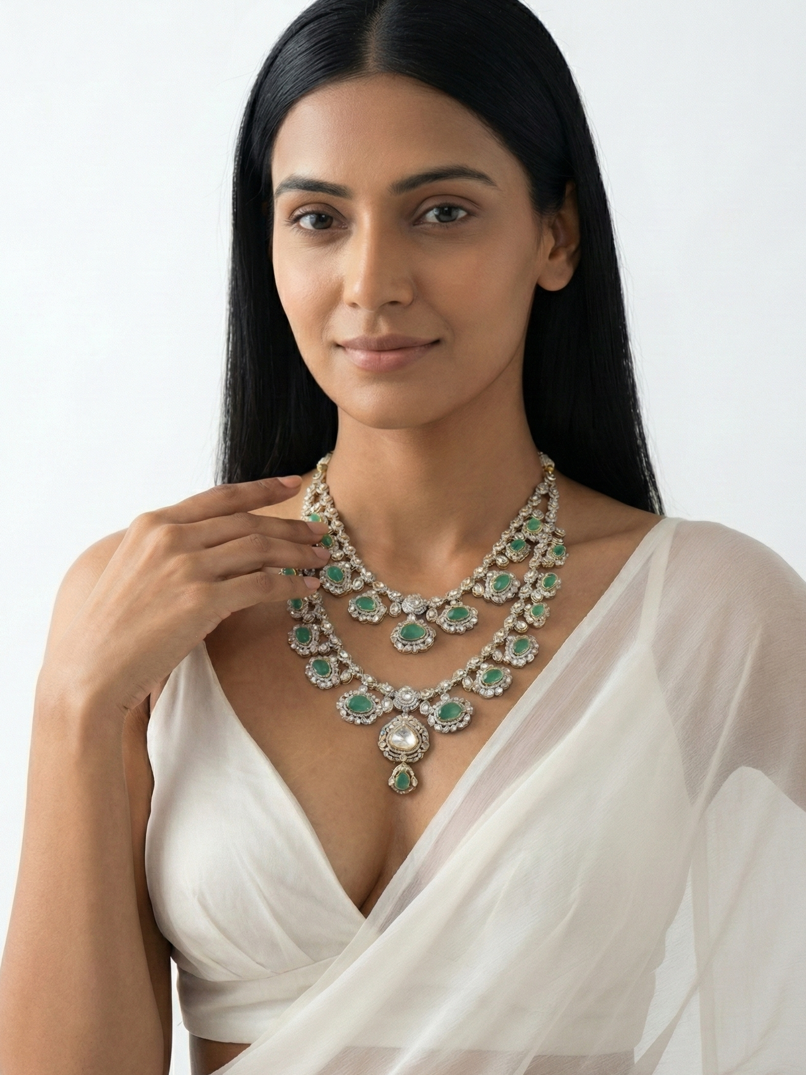 Royal Emerald Kundan Layered Bridal Necklace for Women | Traditional Wedding Statement Jewellery