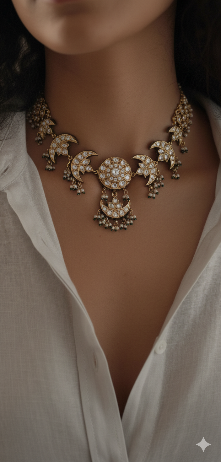 Kundan Moon Motif Gold Plated Choker Necklace | Women’s Ethnic and Festive Jewellery