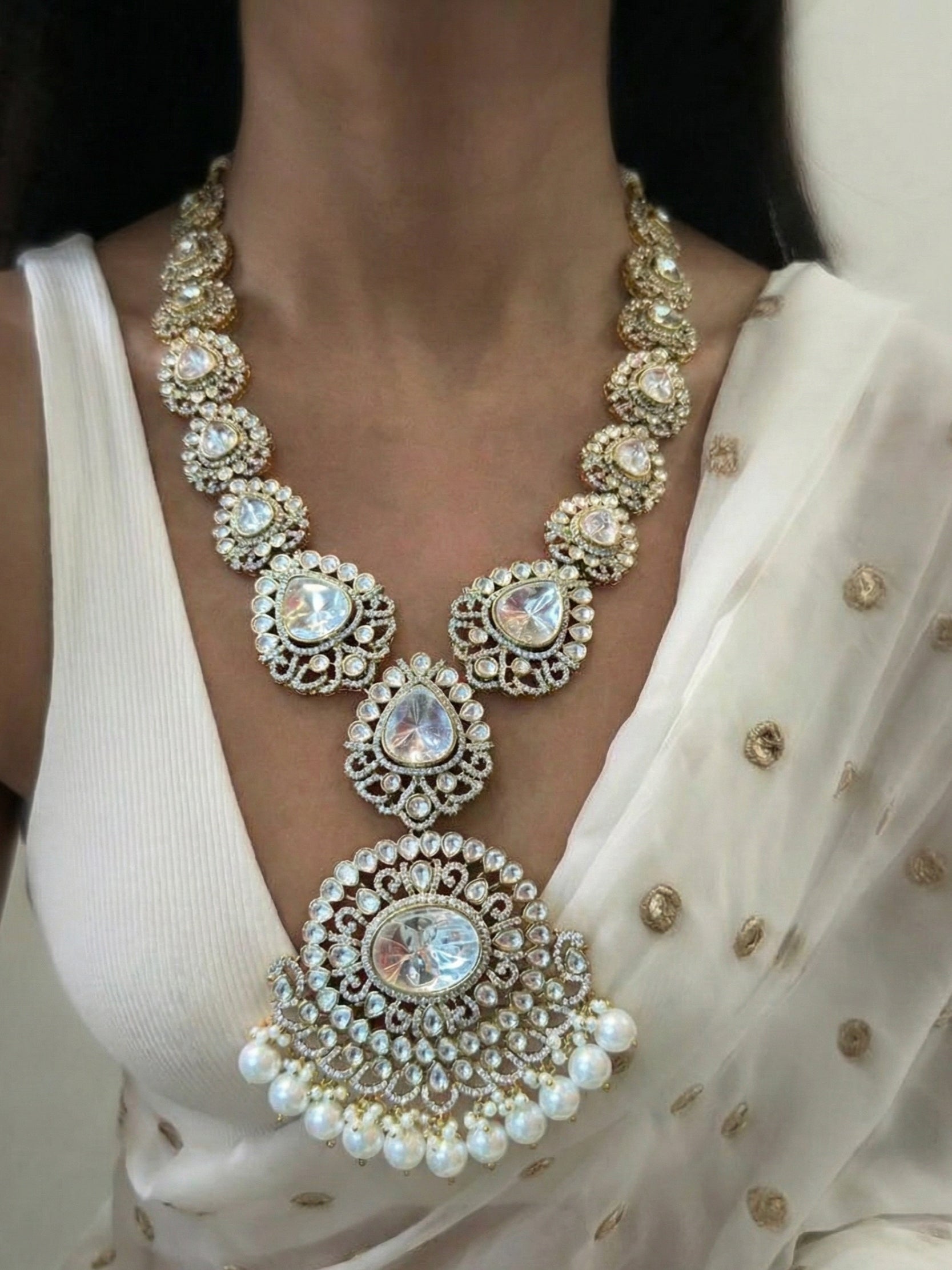 Royal Kundan Bridal Necklace with Pearl Drops | Traditional Gold-Tone Statement Necklace for Women