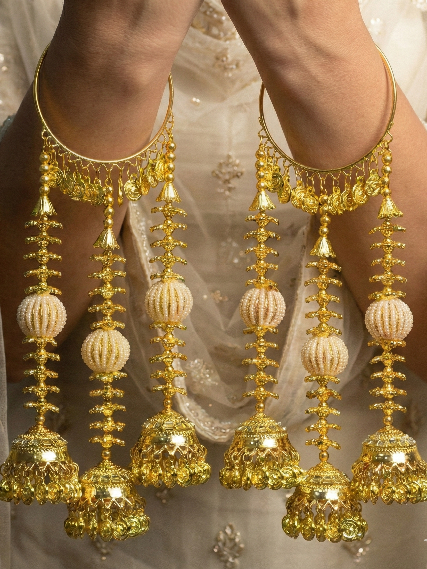 Heavy Gold Bridal Kaleere with Pearl Beads | Traditional Long Wedding Kaleera | Punjabi & North Indian Bridal Accessory