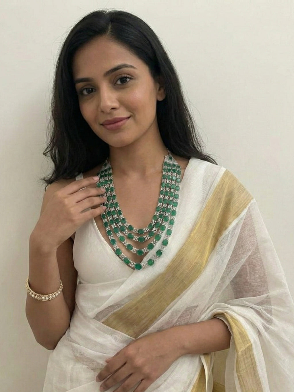 Emerald Green Multi-Layer Stone Necklace | Royal Bridal Statement Necklace for Women