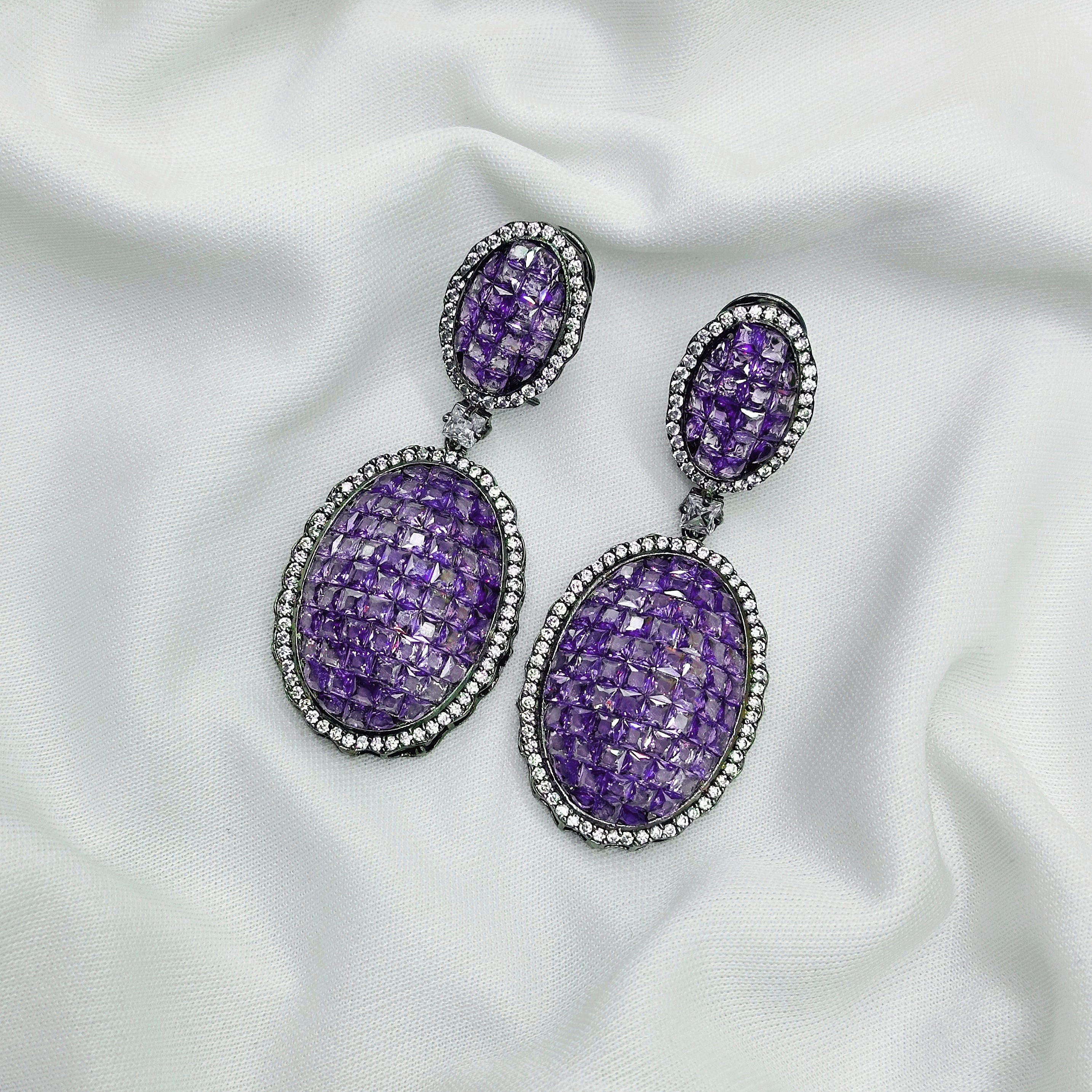 "Dazzling Pink Drop Earrings – Emerald White Stone & Diamond Shine"