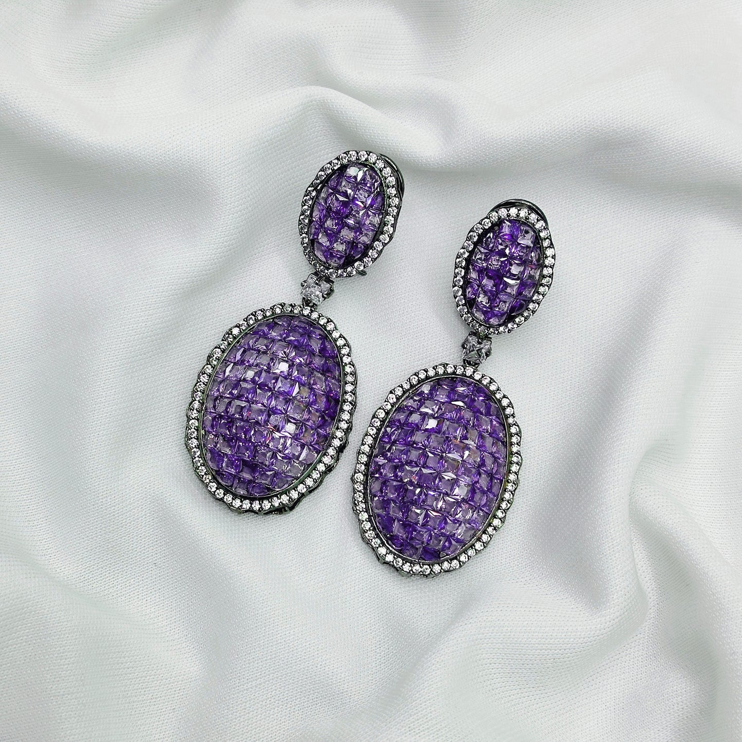 "Dazzling Pink Drop Earrings – Emerald White Stone & Diamond Shine"