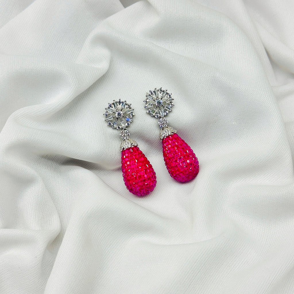 Emerald Pink Drop Earring For Girls , Diamond Studded