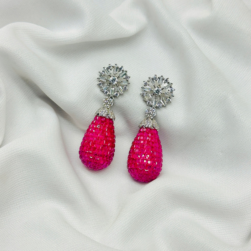 Emerald Pink Drop Earring For Girls , Diamond Studded
