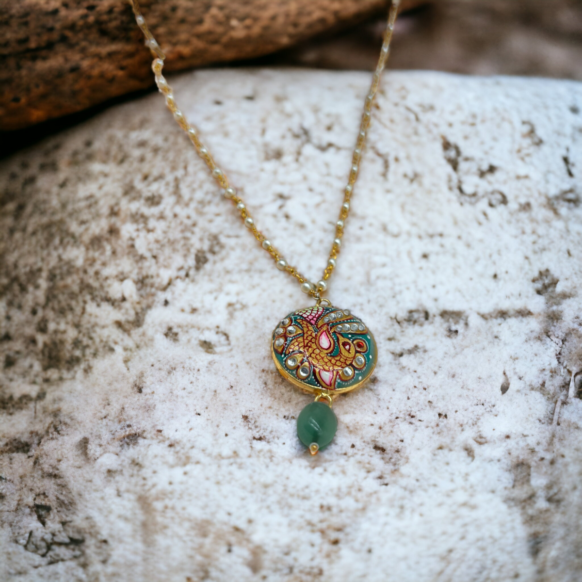 GOLD MEENA JADE PENDANT