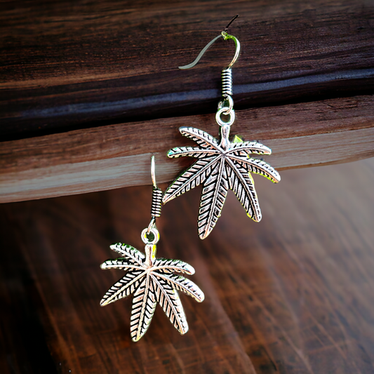 "Vyoma Hemp Leaf Oxidised Earring – Rustic Botanical Beauty, Affordable Green Fashion"