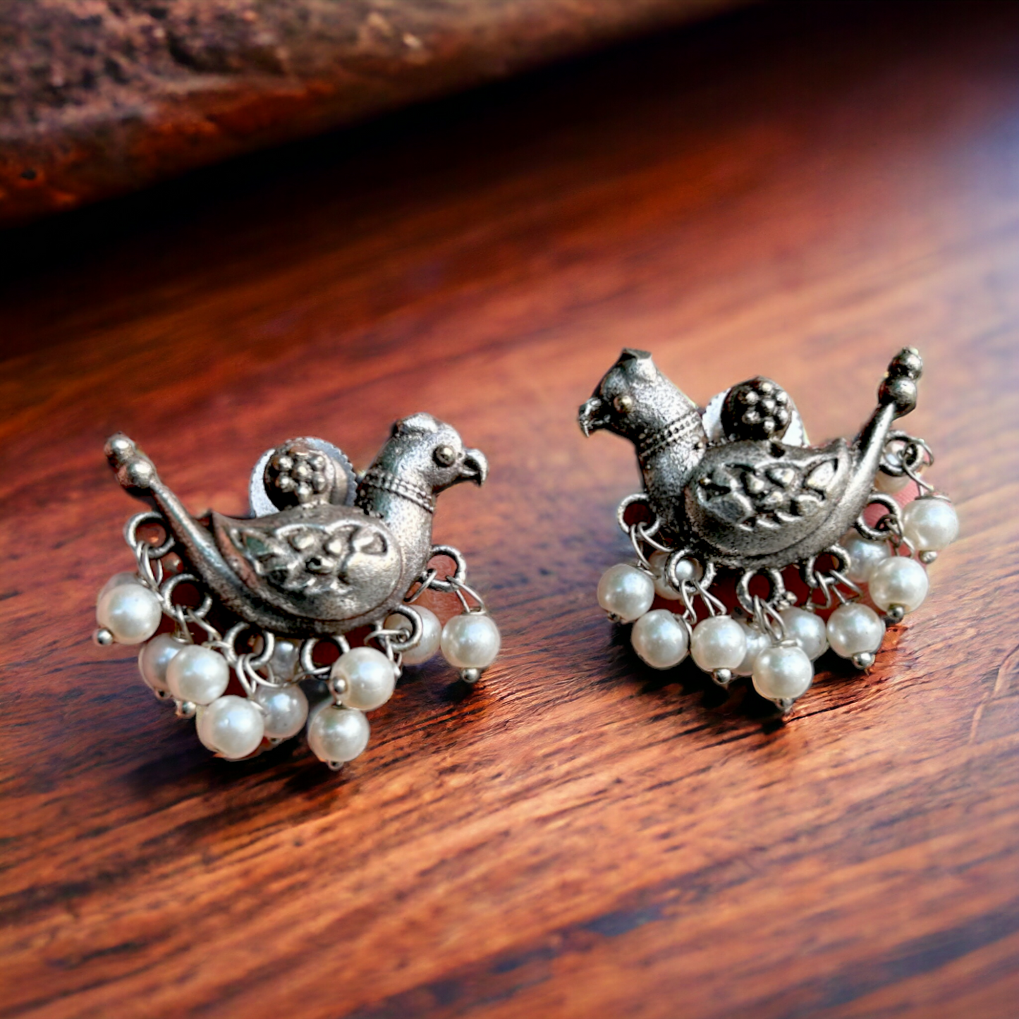 "Vyoma Avian Elegance Bird Earring – White Pearl Drops, Affordable Sophistication"