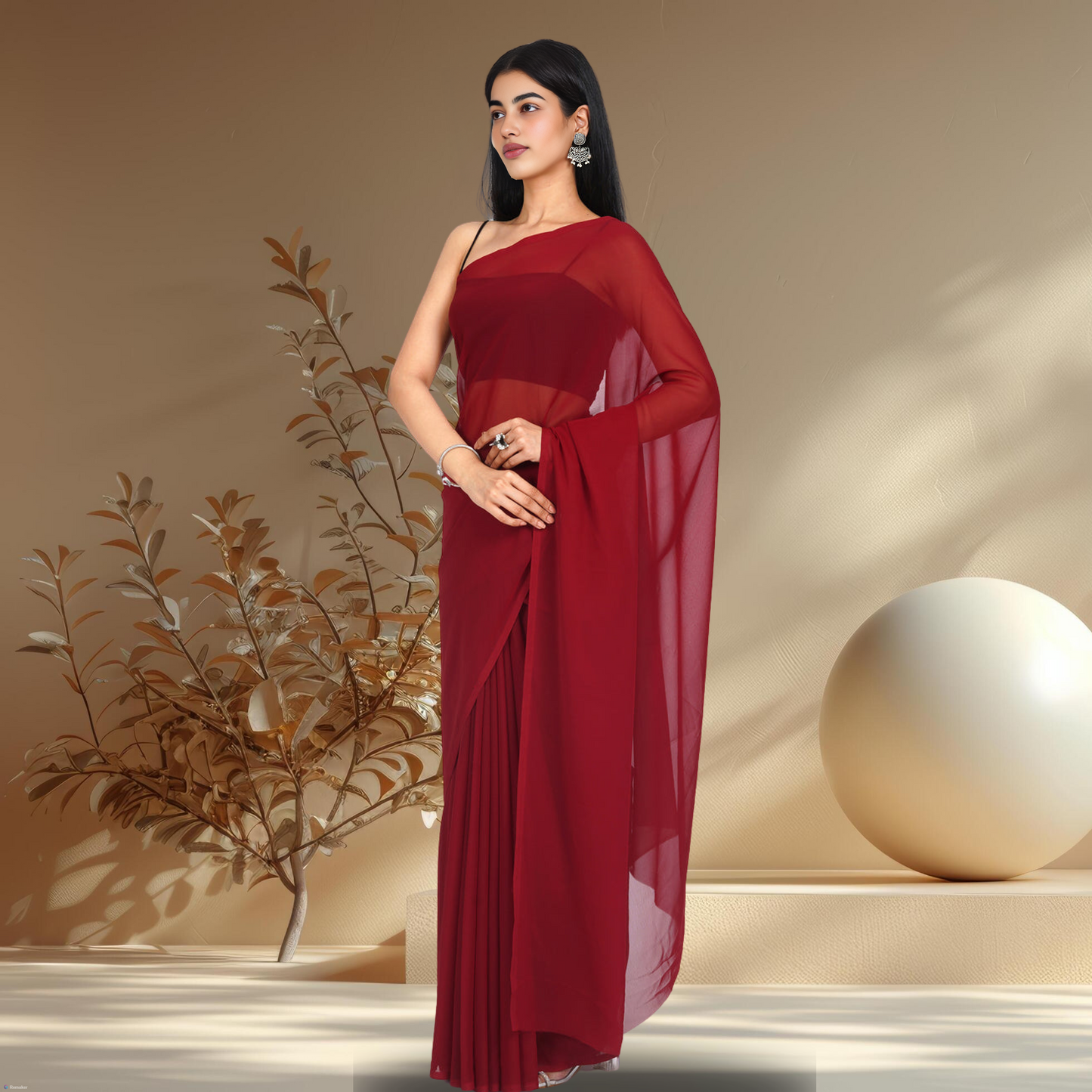 RUBY RED GEORGETTE SAREE