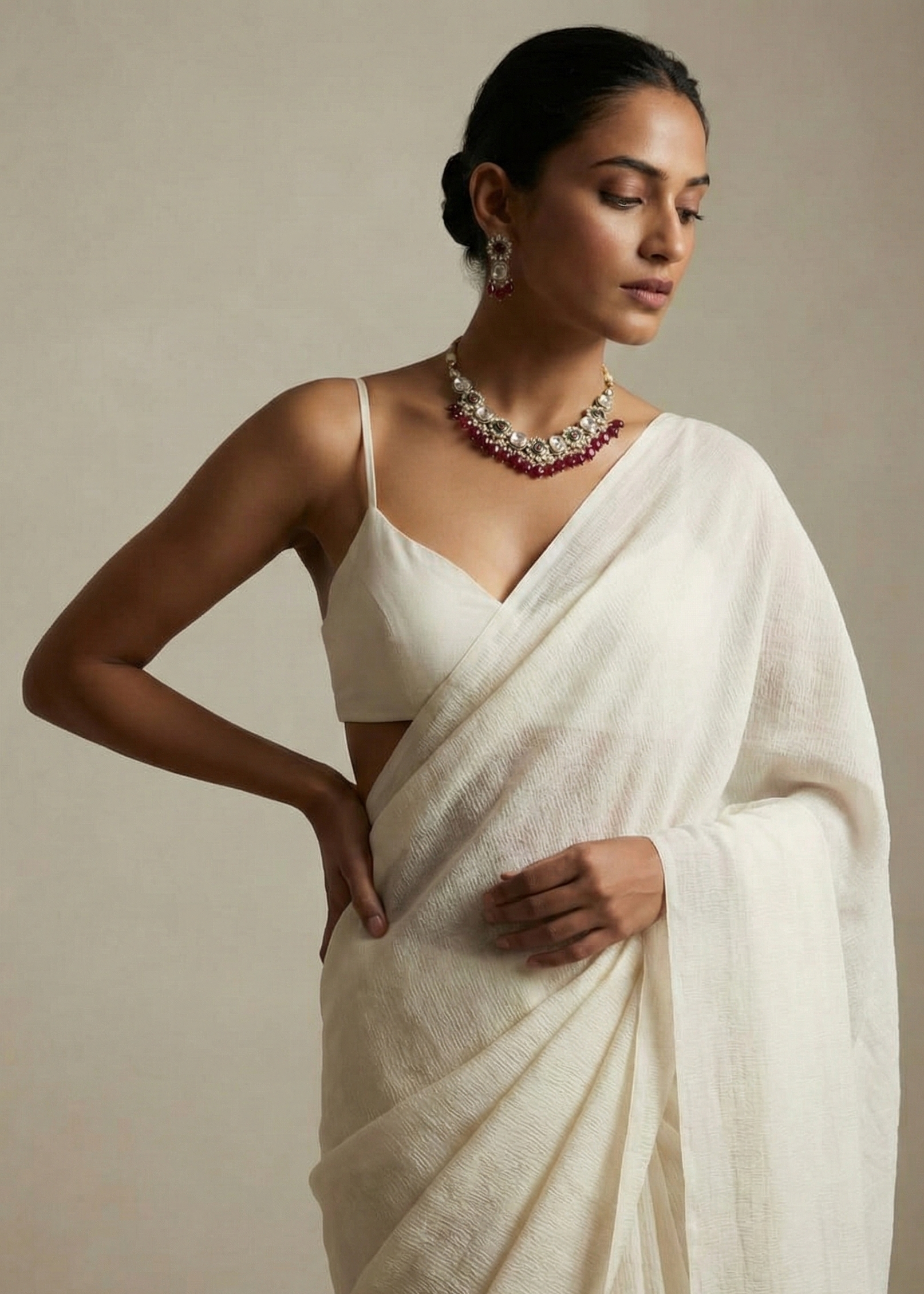 Red Beaded Kundan Choker Necklace with Green Enamel & Pearl Detailing | Traditional Bridal Jewellery