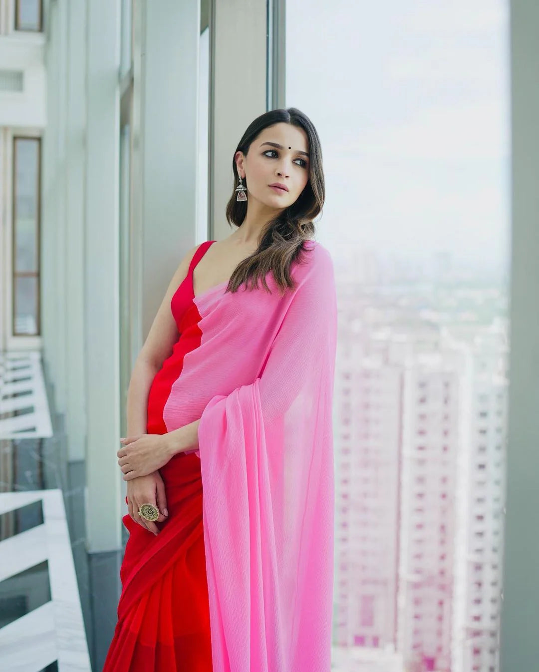 RED PINK ALIA ROCKY AUR RANI INSPIRED SAREE