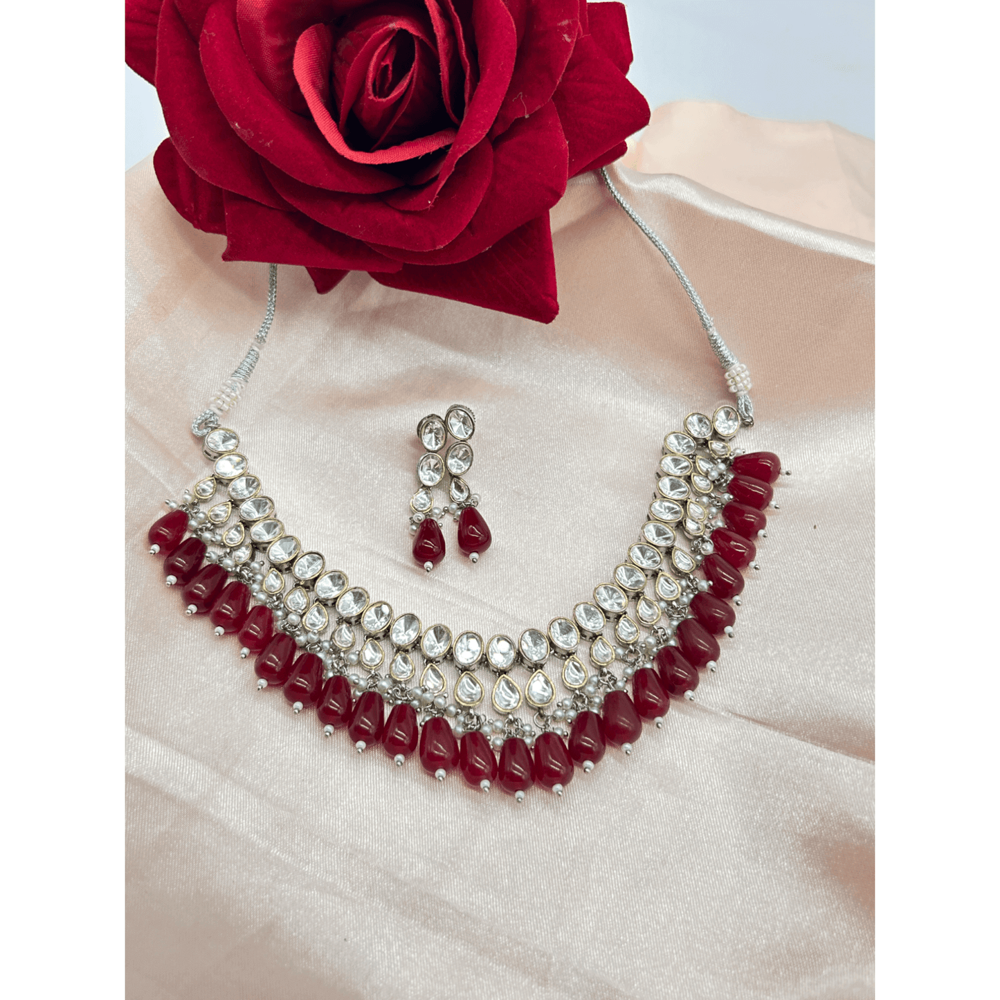 WHITE POLKI RUBY DROP NECKLACE