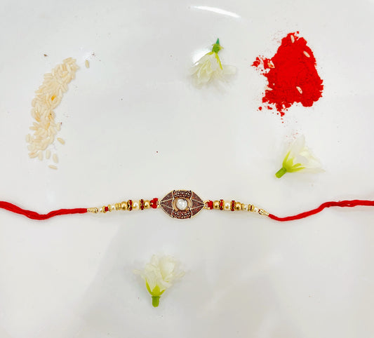 MEROON MEENA KUNDAN OVAL RAKHI