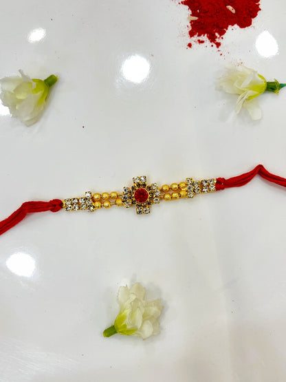 RED STONE KUNDAN RAKHI