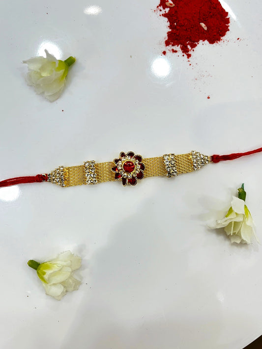 GOLDEN BELT RED  STONE RAKHI