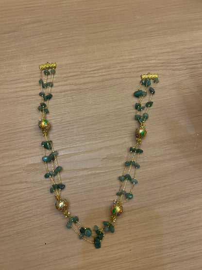 Bubble Stone Meena Pearl Layering Chain – Elegant Green & Gold Necklace