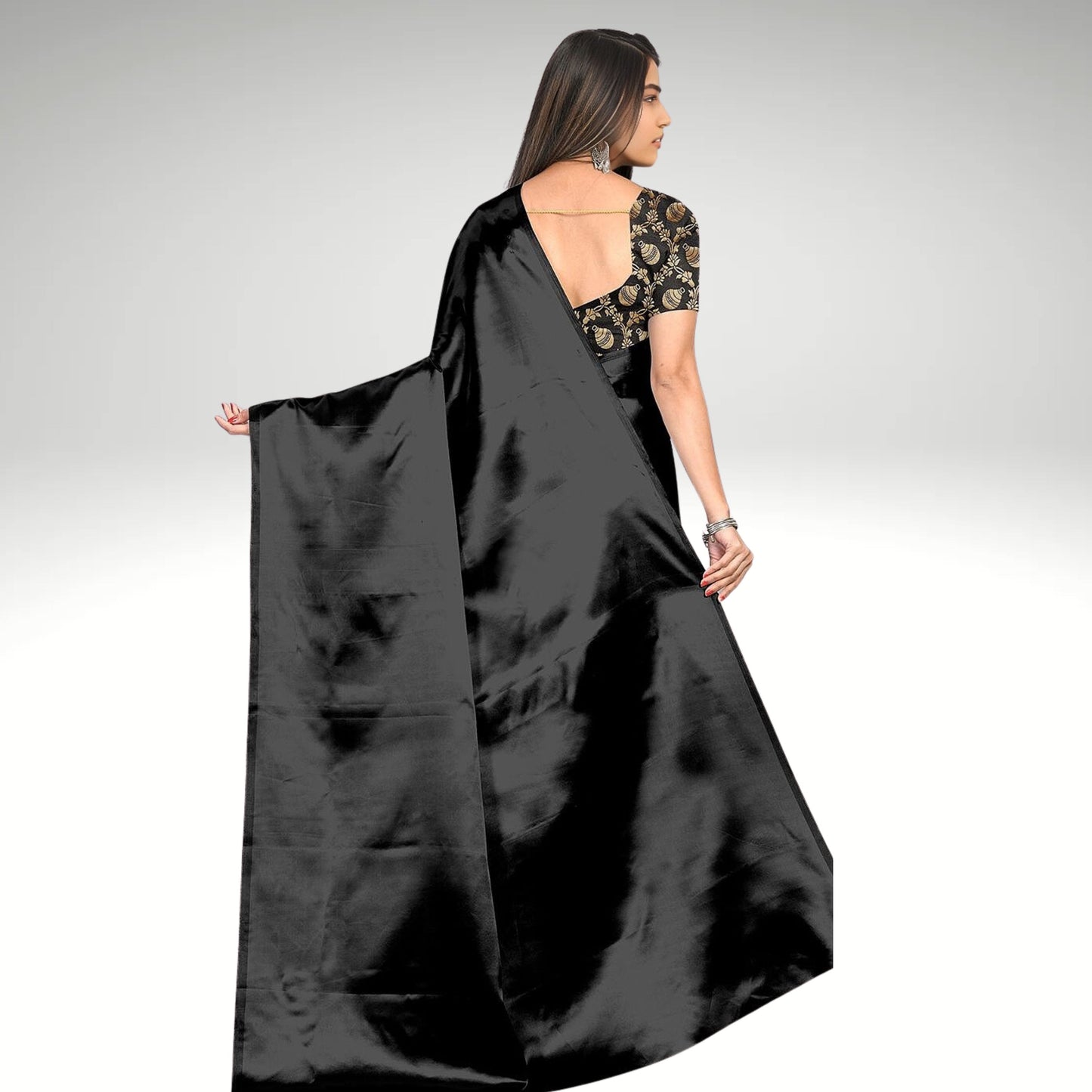 BLACK SATIN SAREE